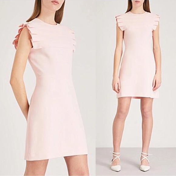 SANDRO • Laurena Pleat-detail Mini Dress in Rose pink shift pleated ruffle - Picture 1 of 11